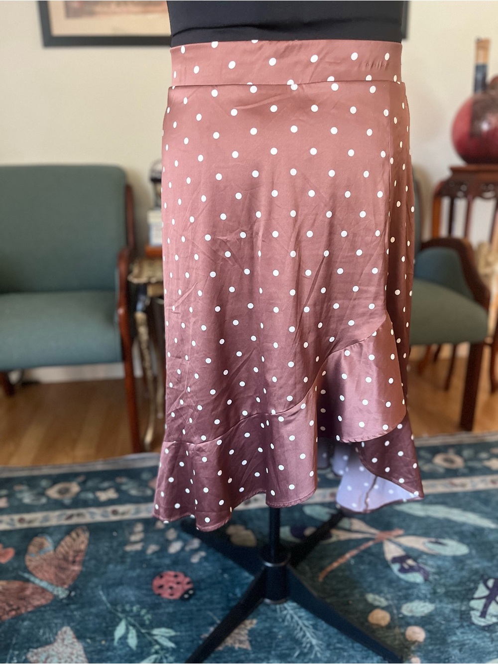 torrid Rust Brown Polka Dot Satin Midi Skirt